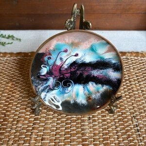 Vintage MCM Artist Signed 71 Oslo Norway Enamel and Copper 4.5" Decorative Plate